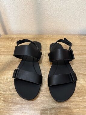 Teva Women's Black Leather Two-Strap Slingback Sandals